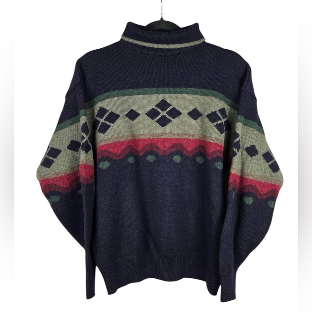 Hunting Horn Vintage  Turtleneck Sweater with Geometric Design💕